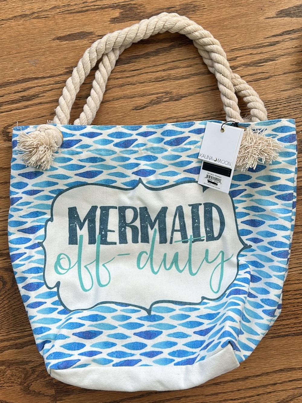 'Mermaid Off-Duty' Blue Canvas Tote Bag